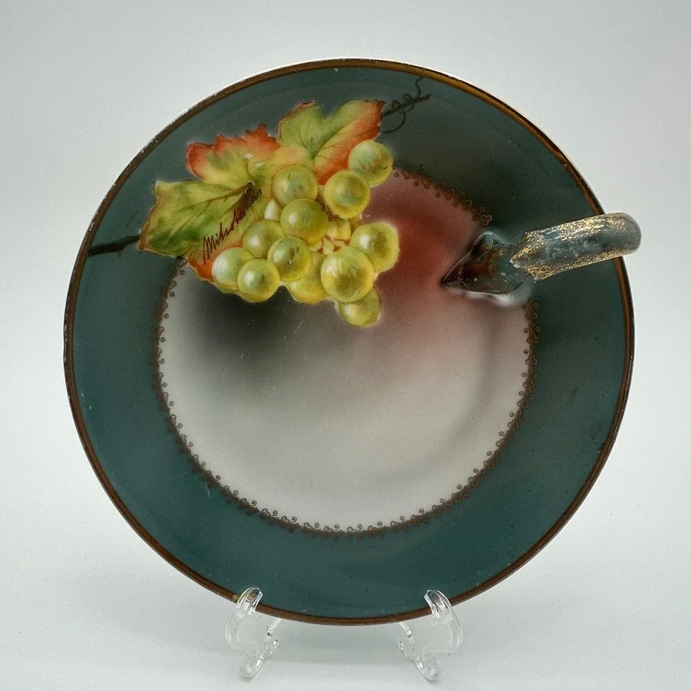 Favorite Bavaria Hand Painted Nappy Dish Grapes Signed Mitsoakis B&Co Germany 6